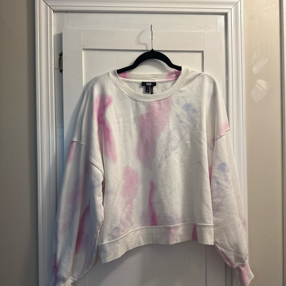 PAIGE White Sweatshirt with Pink & Lavender Tie-Dye